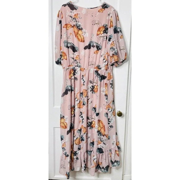 LaBellum Hillary Scott Maxi Dress XL Butterfly Cottagecore Floral Riffle Chiffon - Picture 3 of 9